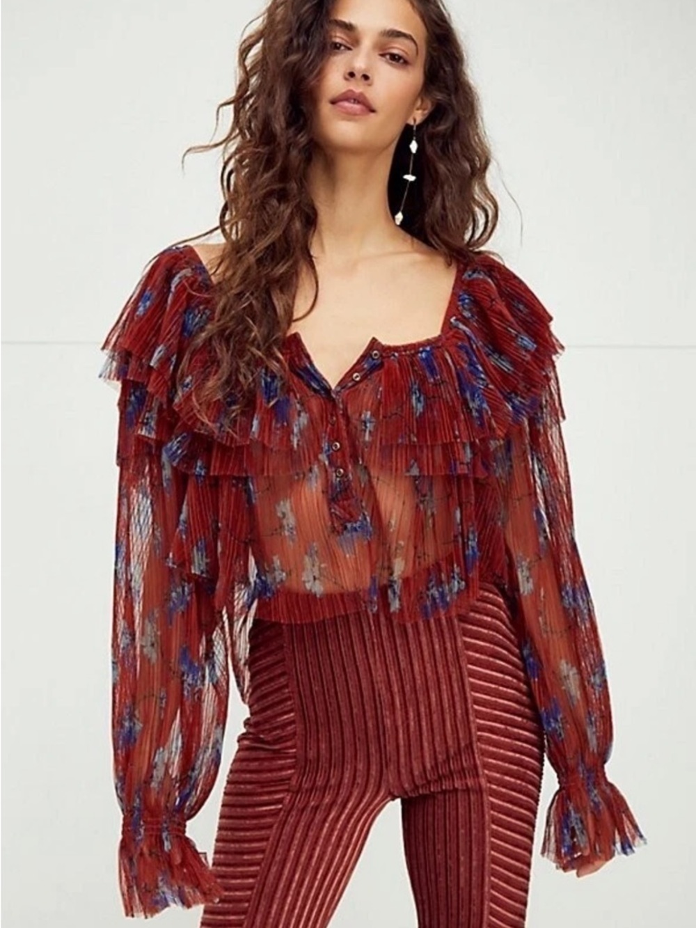 Free People Frills And Thrills Floral Blouse